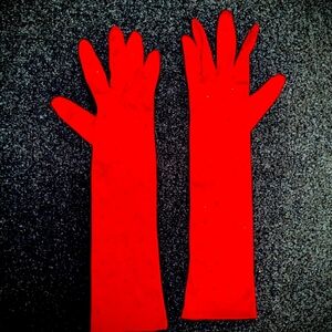 SATIN GLOVES WITH RHINESTONES, LIKE NEW, ELBOW LENGTH, PERFECT FOR HALLOWEEN.
